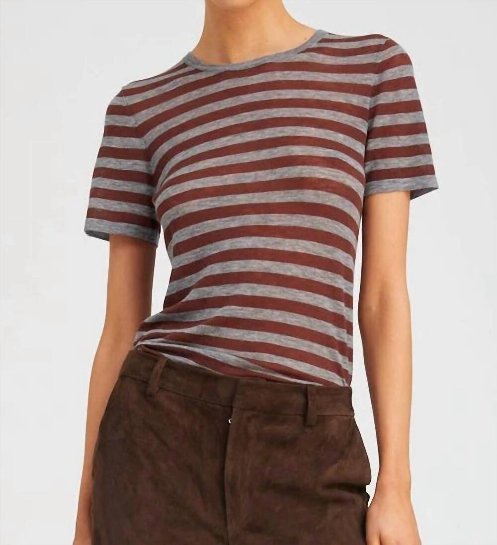 NEW SPRWMN classic short sleeve tee in grey brown stripe